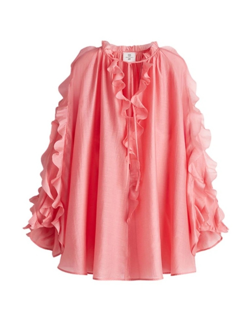 White Lotus x H&M Long Sleeve Ruffled Dress Pink Mini Medium RARE NWT